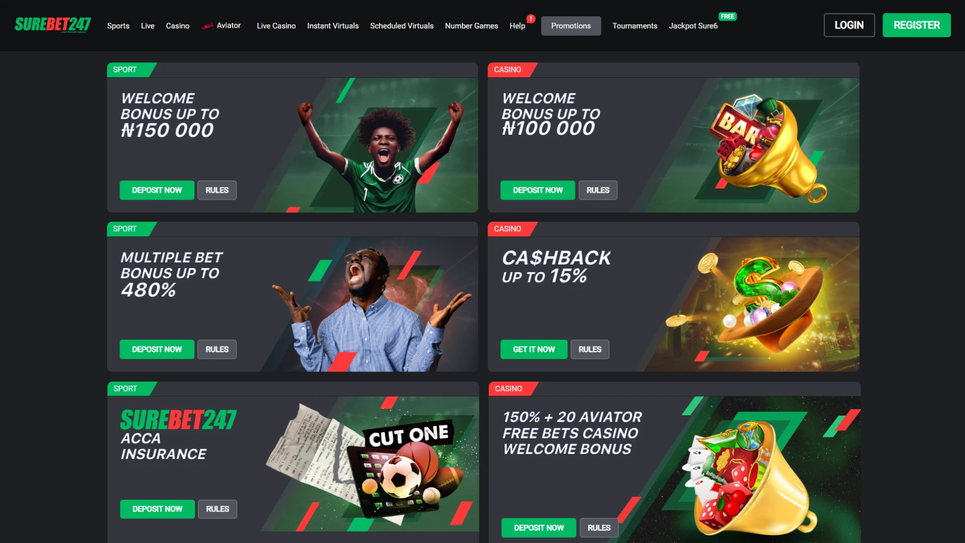 Get a sports or casino bonus at Surebet247.