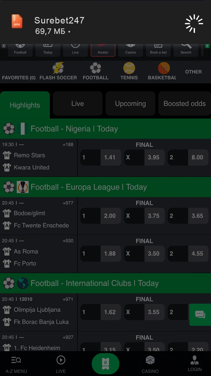 Once you click the button, the Surebet247 app download will begin.