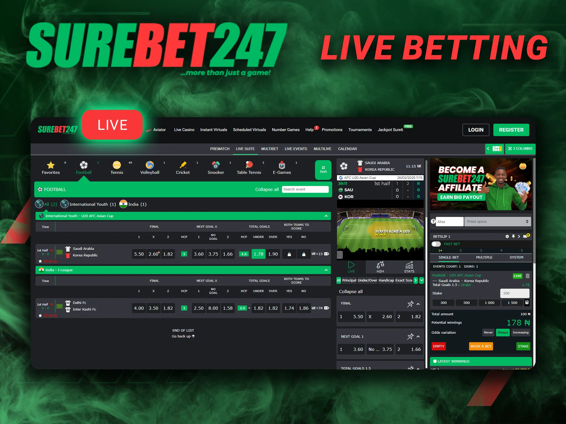 Bet on your favorite sports in real time at Surebet247.