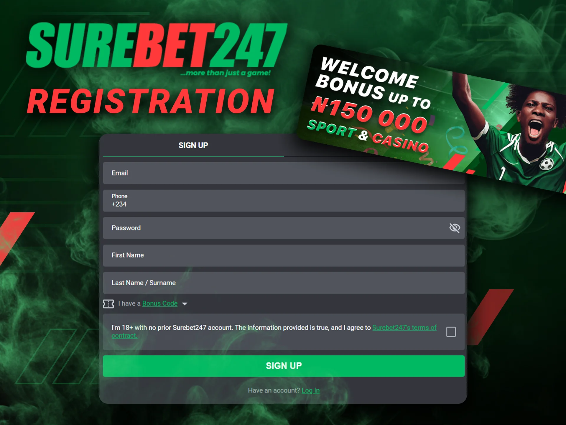 Surebet247 registration instructions.