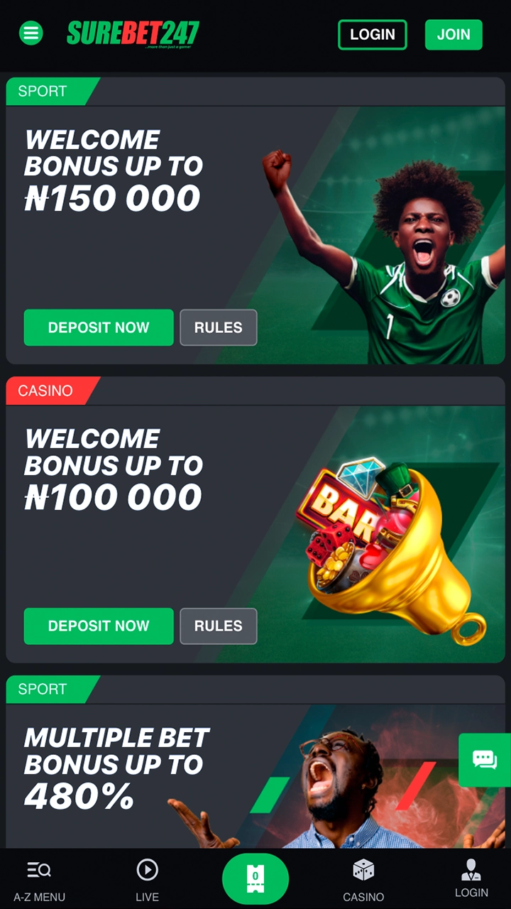 Start betting with a great selection of bonuses on the Surebet247 app.