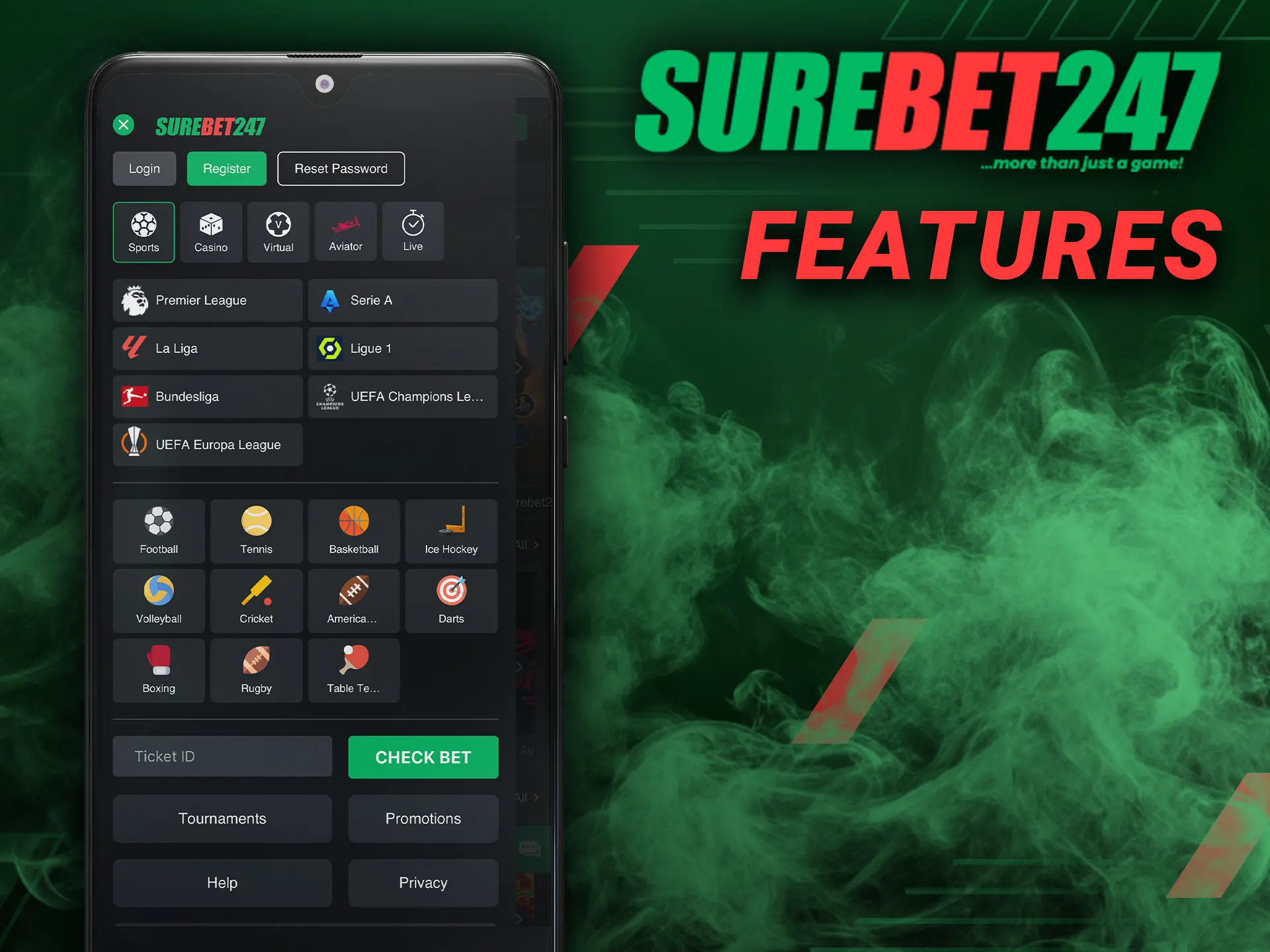 Lots of useful features in the Surebet247 app.