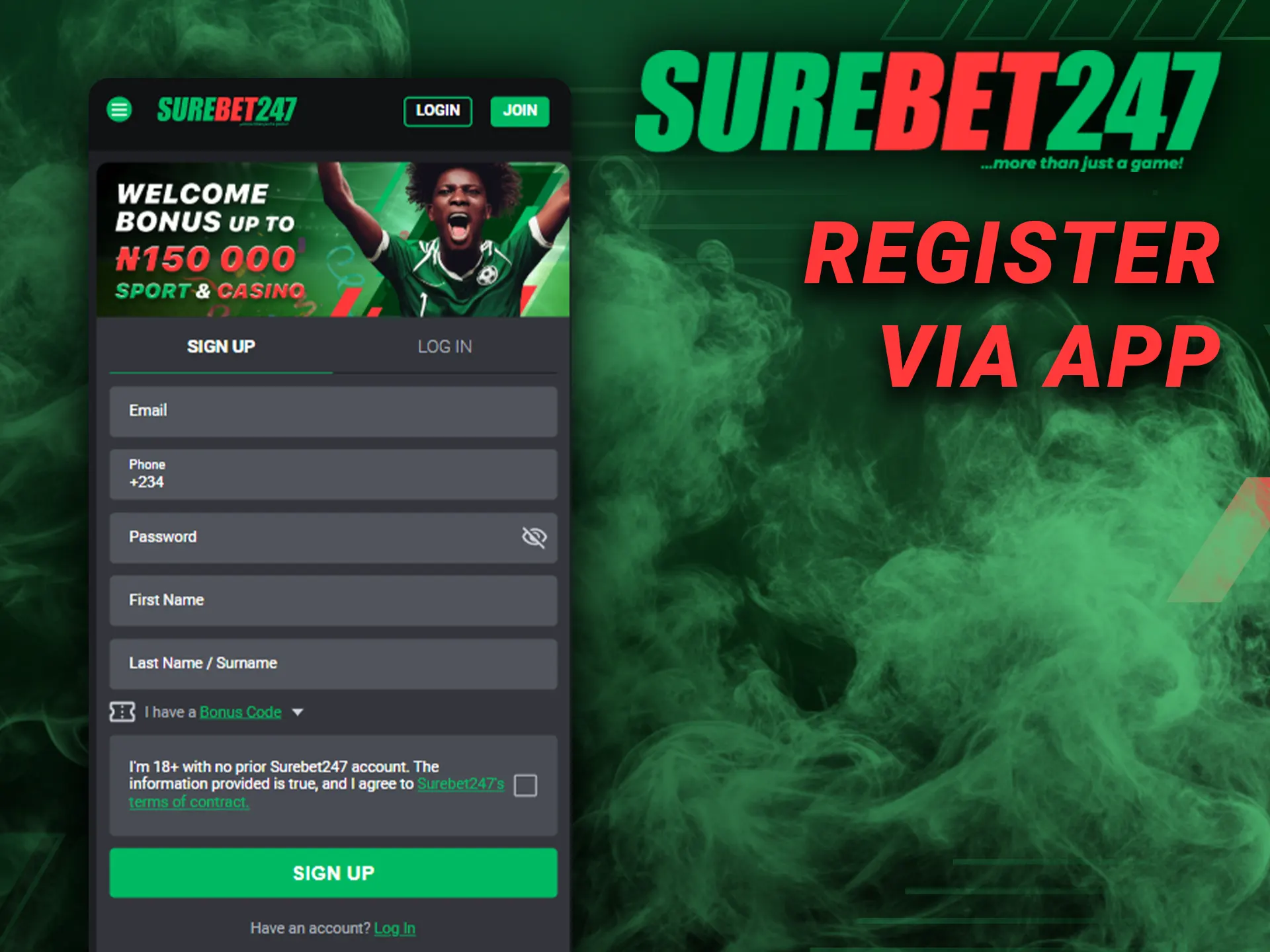 Try registering through the Surebet247 app.