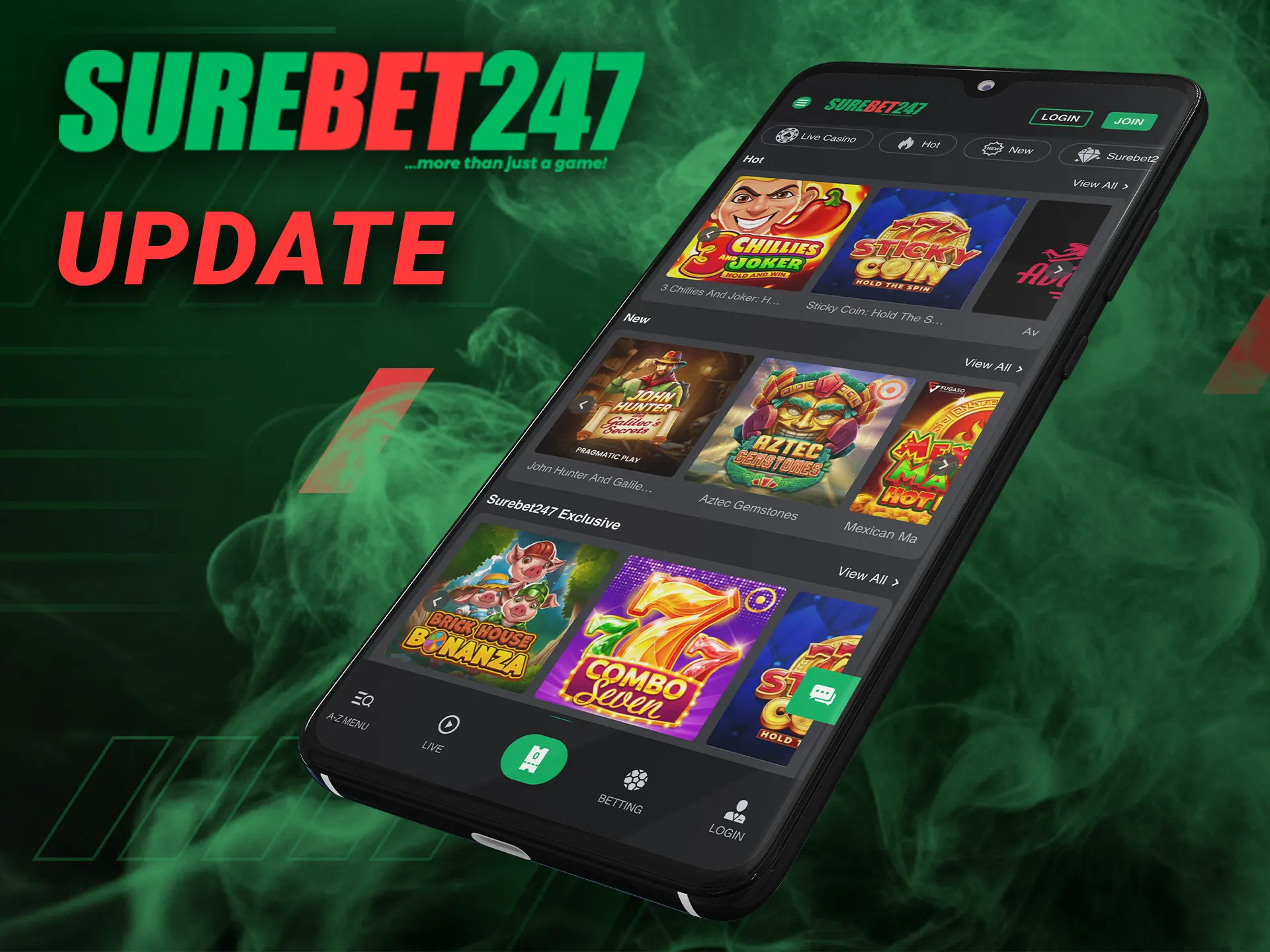 You can update the app by clicking on the Surebet247 notification.