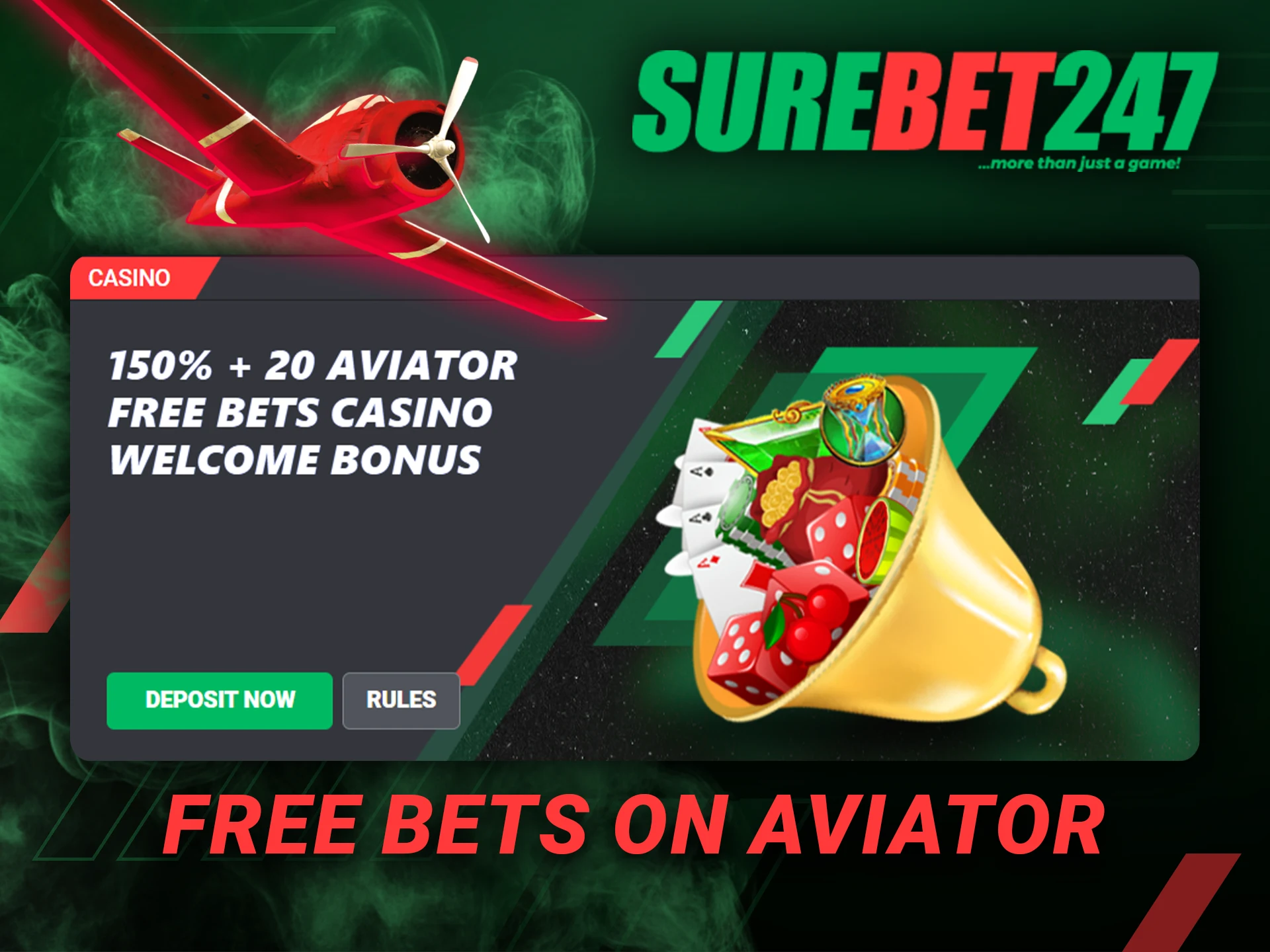 Surebet247 offers free bets on the Aviator game.