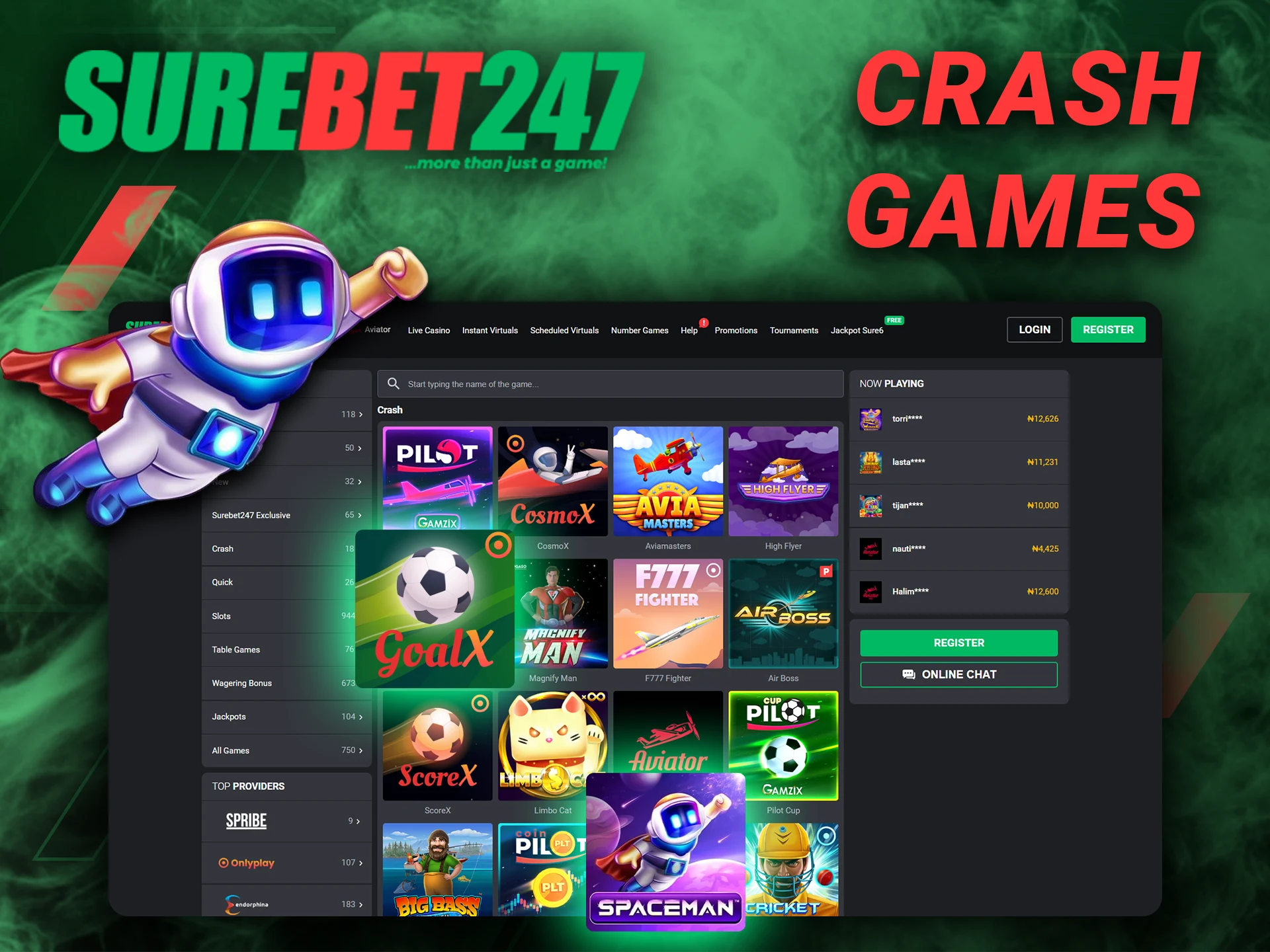 What popular Crash Games can you find at Surebet247.